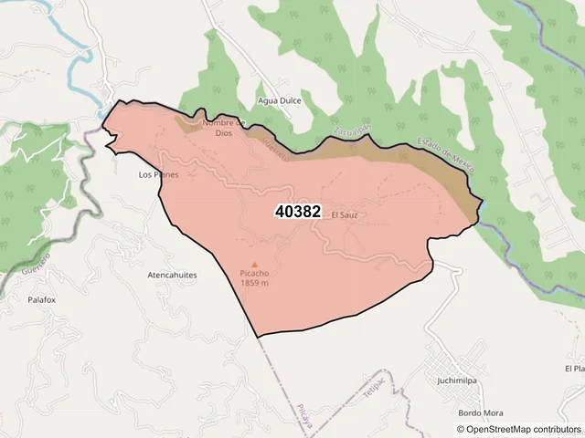 Mapa del código postal 40382, Pilcaya, Guerrero