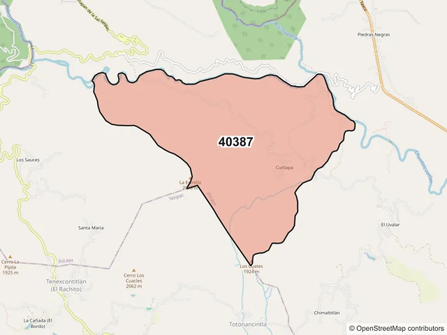 Mapa del código postal 40387, Pilcaya, Guerrero