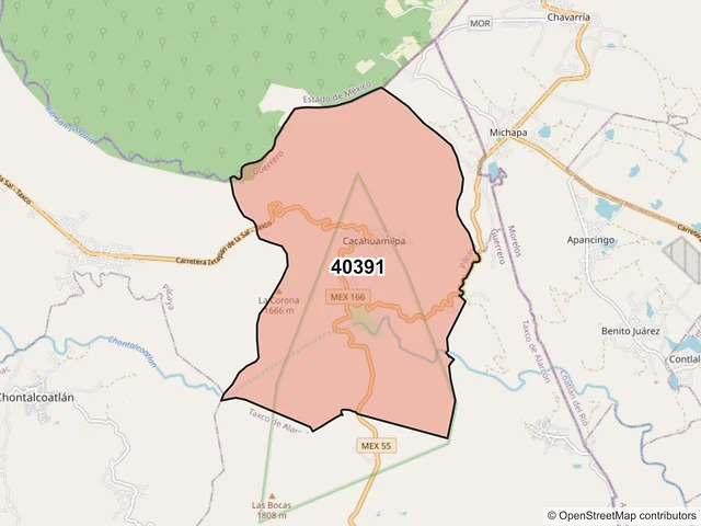 Mapa del código postal 40391, Pilcaya, Guerrero
