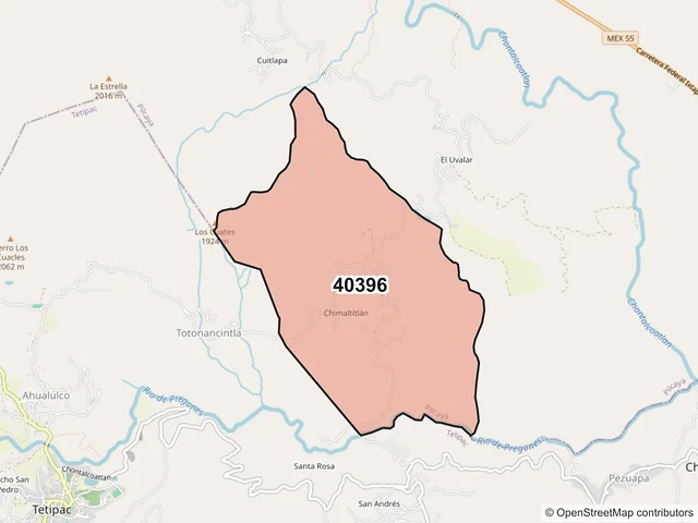 Mapa del código postal 40396, Pilcaya, Guerrero