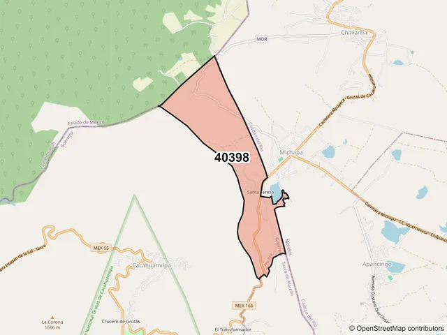 Mapa del código postal 40398, Pilcaya, Guerrero