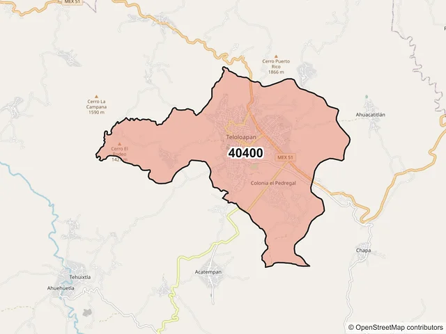Mapa del código postal 40400, Teloloapan, Guerrero