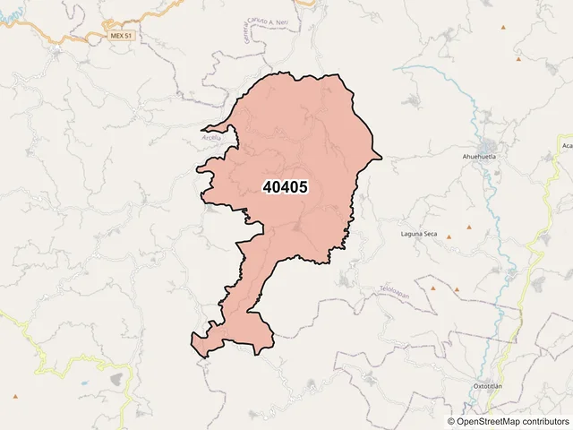 Mapa del código postal 40405, Teloloapan, Guerrero