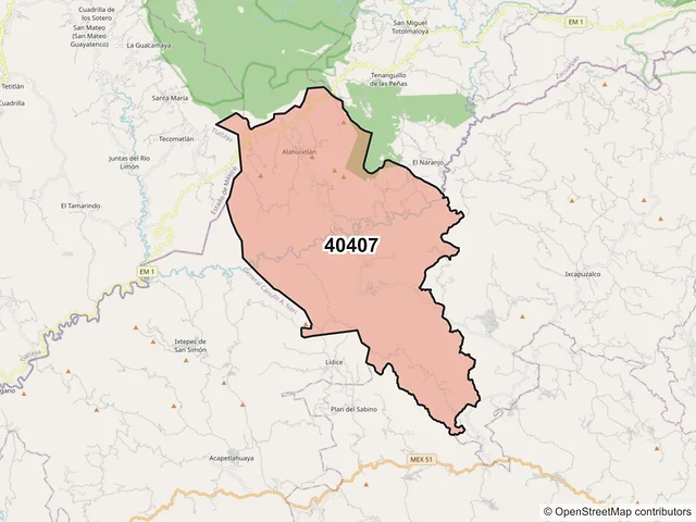Mapa del código postal 40407, Teloloapan, Guerrero