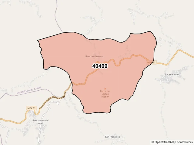 Mapa del código postal 40409, Teloloapan, Guerrero