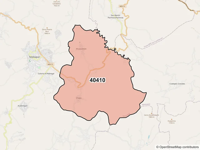 Mapa del código postal 40410, Teloloapan, Guerrero