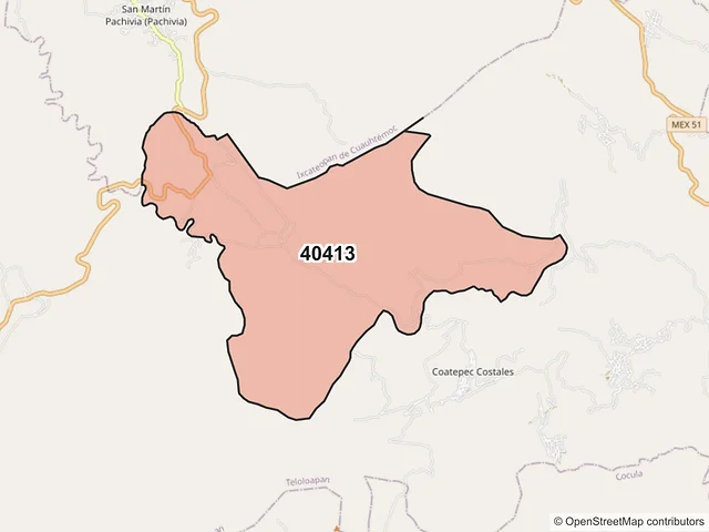 Mapa del código postal 40413, Teloloapan, Guerrero