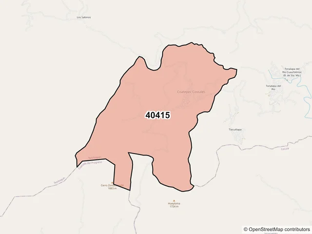 Mapa del código postal 40415, Teloloapan, Guerrero