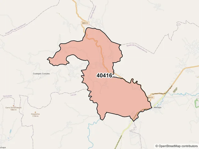 Mapa del código postal 40416, Teloloapan, Guerrero