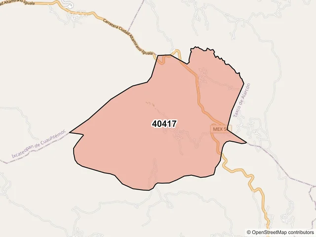 Mapa del código postal 40417, Teloloapan, Guerrero