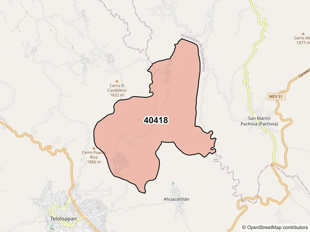 Mapa del código postal 40418, Teloloapan, Guerrero