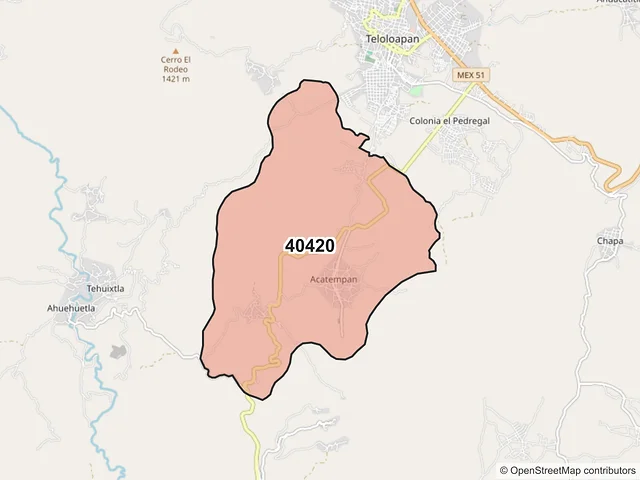 Mapa del código postal 40420, Teloloapan, Guerrero