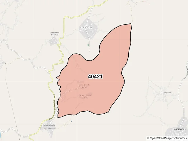 Mapa del código postal 40421, Teloloapan, Guerrero