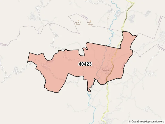 Mapa del código postal 40423, Teloloapan, Guerrero