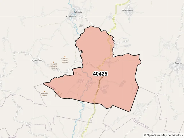 Mapa del código postal 40425, Teloloapan, Guerrero