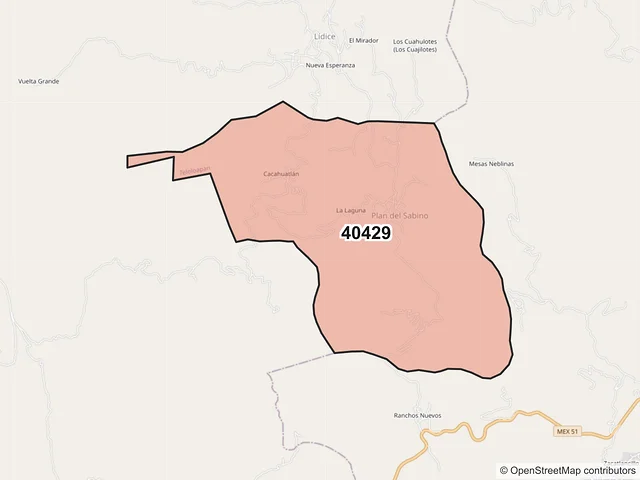 Mapa del código postal 40429, Teloloapan, Guerrero