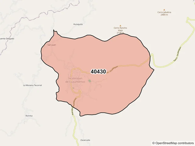 Mapa del código postal 40430, Ixcateopan de Cuauhtémoc, Guerrero