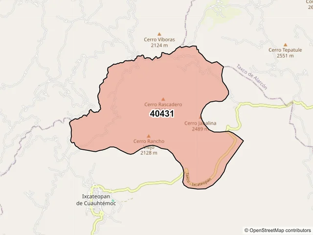 Mapa del código postal 40431, Ixcateopan de Cuauhtémoc, Guerrero