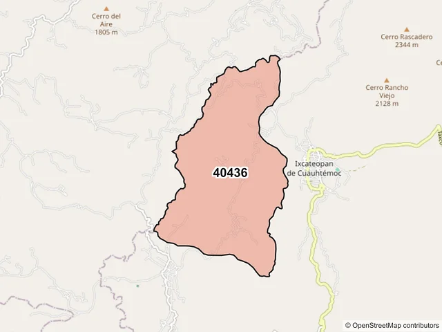 Mapa del código postal 40436, Ixcateopan de Cuauhtémoc, Guerrero