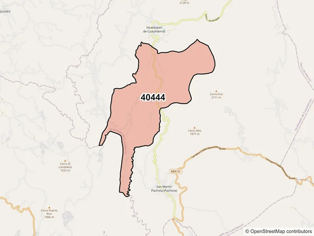 Mapa del código postal 40444, Ixcateopan de Cuauhtémoc, Guerrero
