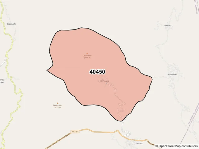 Mapa del código postal 40450, Ixcateopan de Cuauhtémoc, Guerrero