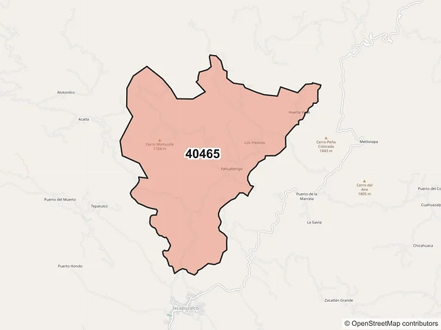 Mapa del código postal 40465, Pedro Ascencio Alquisiras, Guerrero