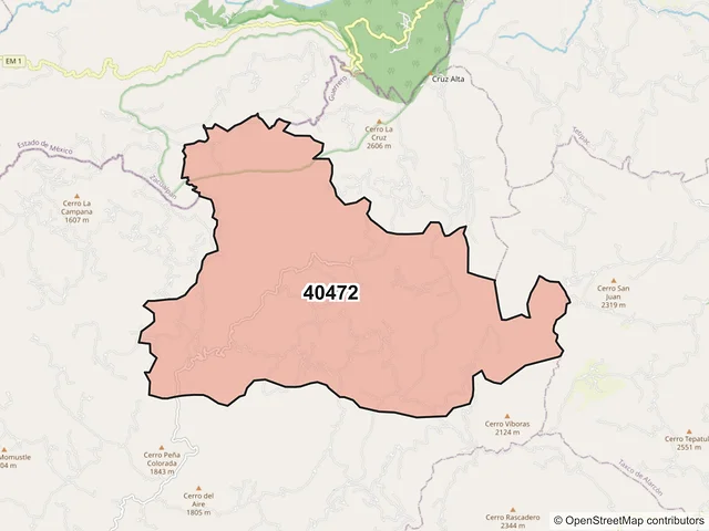 Mapa del código postal 40472, Pedro Ascencio Alquisiras, Guerrero
