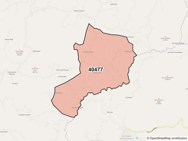 Mapa del código postal 40477, Pedro Ascencio Alquisiras, Guerrero