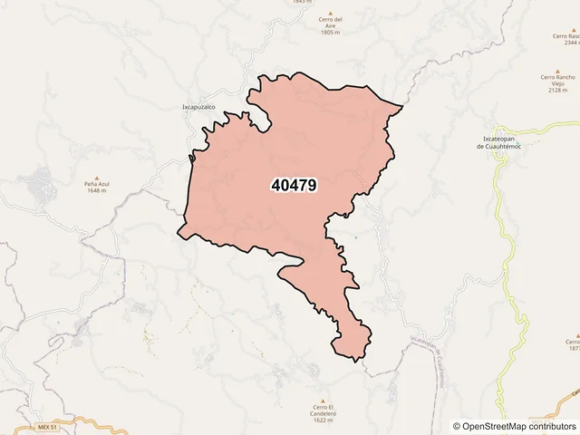Mapa del código postal 40479, Pedro Ascencio Alquisiras, Guerrero