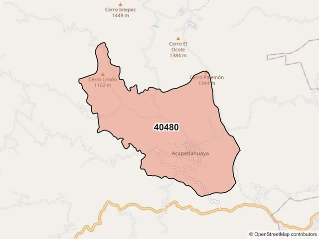 Mapa del código postal 40480, General Canuto A. Neri, Guerrero
