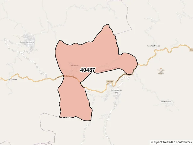 Mapa del código postal 40487, General Canuto A. Neri, Guerrero