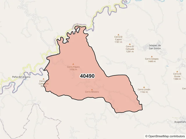 Mapa del código postal 40490, General Canuto A. Neri, Guerrero