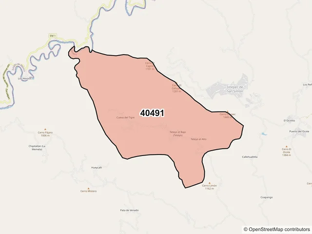 Mapa del código postal 40491, General Canuto A. Neri, Guerrero