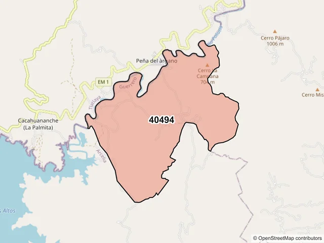 Mapa del código postal 40494, General Canuto A. Neri, Guerrero
