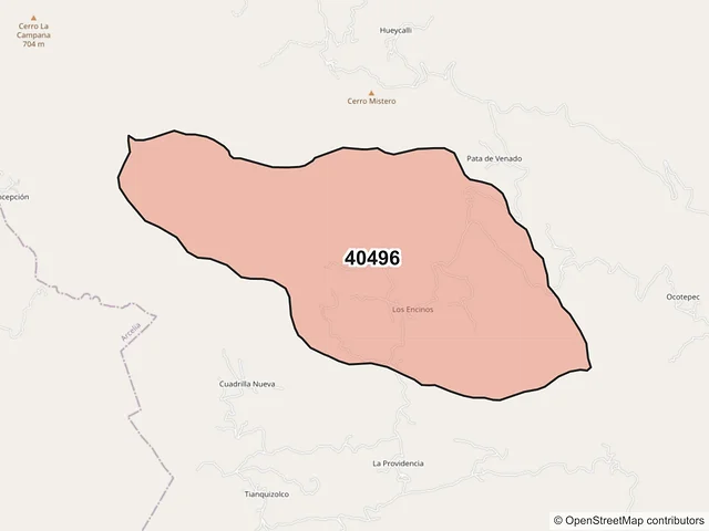 Mapa del código postal 40496, General Canuto A. Neri, Guerrero