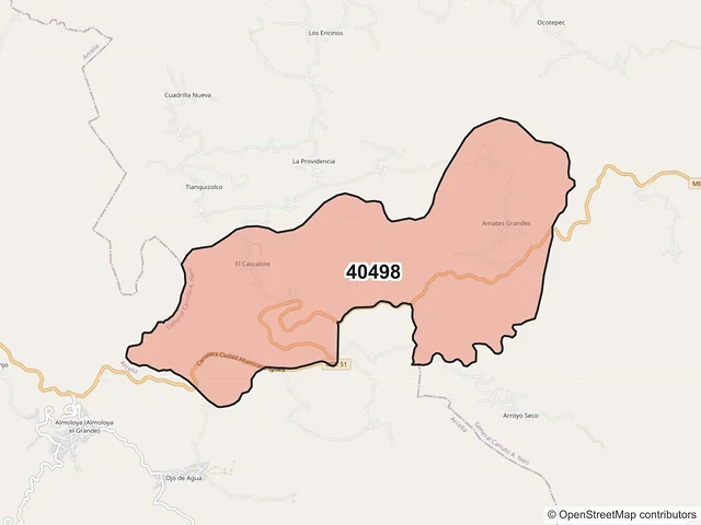 Mapa del código postal 40498, General Canuto A. Neri, Guerrero