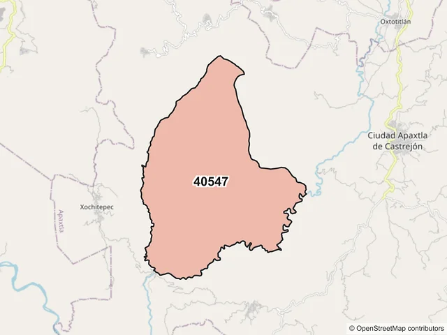 Mapa del código postal 40547, Apaxtla, Guerrero
