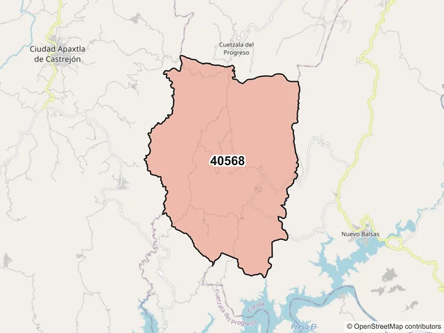 Mapa del código postal 40568, Cuetzala del Progreso, Guerrero