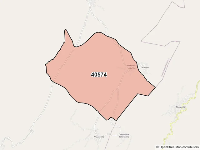 Mapa del código postal 40574, Cuetzala del Progreso, Guerrero