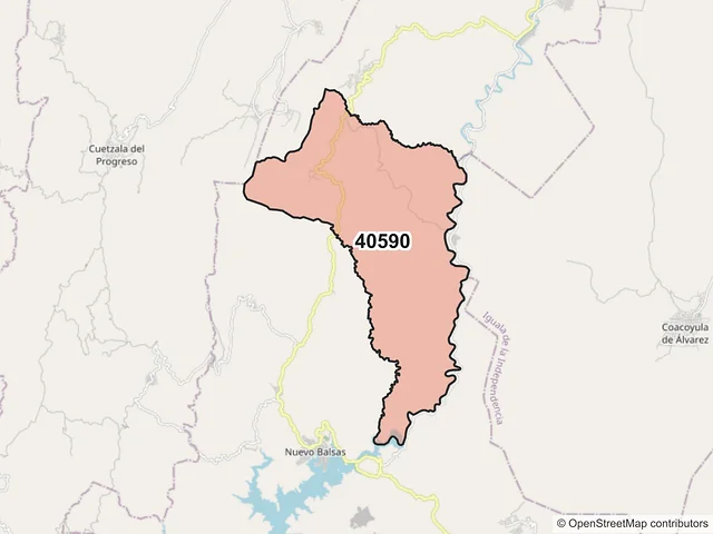 Mapa del código postal 40590, Cocula, Guerrero