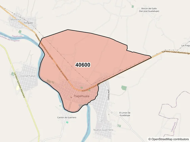 Mapa del código postal 40600, Tlapehuala, Guerrero