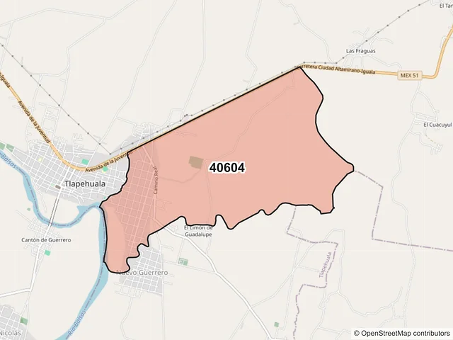 Mapa del código postal 40604, Tlapehuala, Guerrero