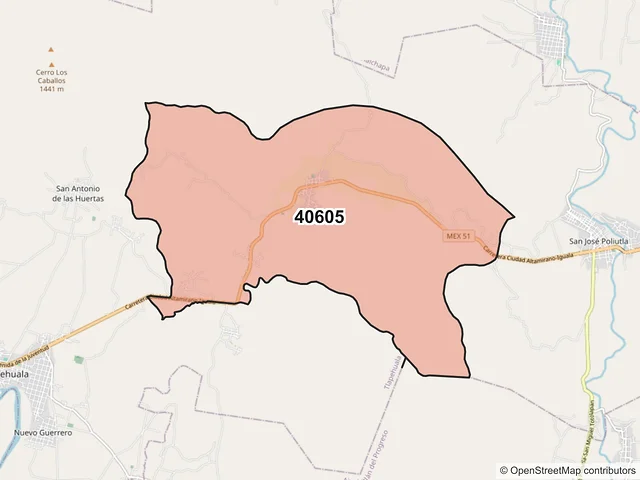 Mapa del código postal 40605, Tlapehuala, Guerrero