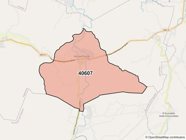 Mapa del código postal 40607, Tlapehuala, Guerrero