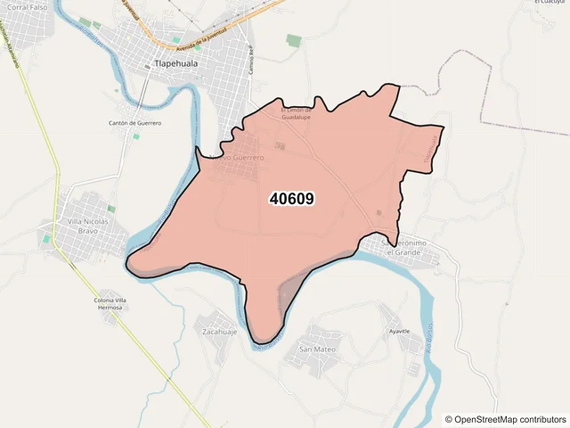 Mapa del código postal 40609, Tlapehuala, Guerrero