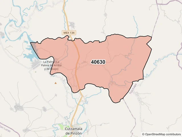 Mapa del código postal 40630, Cutzamala de Pinzón, Guerrero