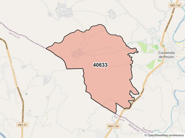 Mapa del código postal 40633, Cutzamala de Pinzón, Guerrero