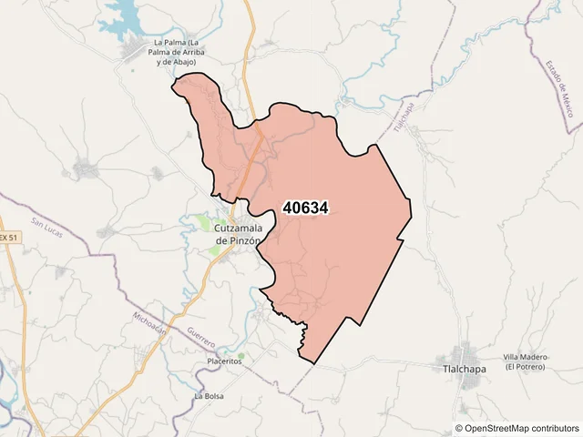 Mapa del código postal 40634, Cutzamala de Pinzón, Guerrero