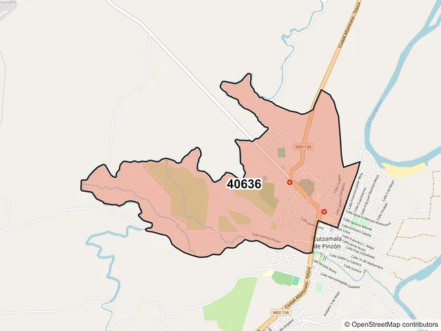 Mapa del código postal 40636, Cutzamala de Pinzón, Guerrero