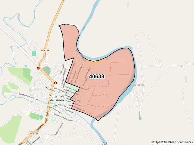 Mapa del código postal 40638, Cutzamala de Pinzón, Guerrero